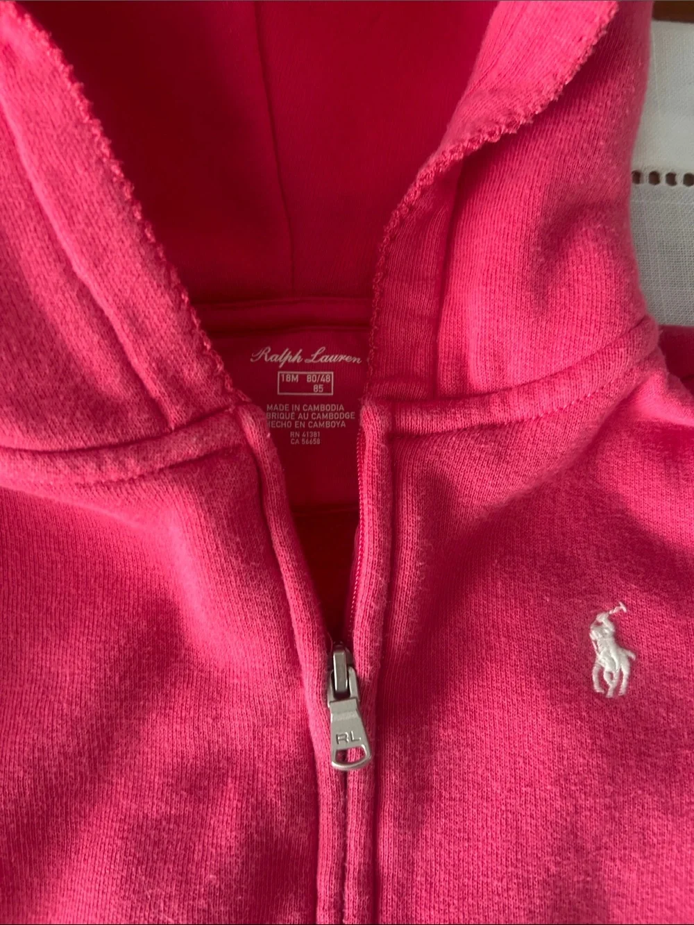 Ralph Lauren Hot Pink Hooded Zip-Up Sweatshirt for Kids